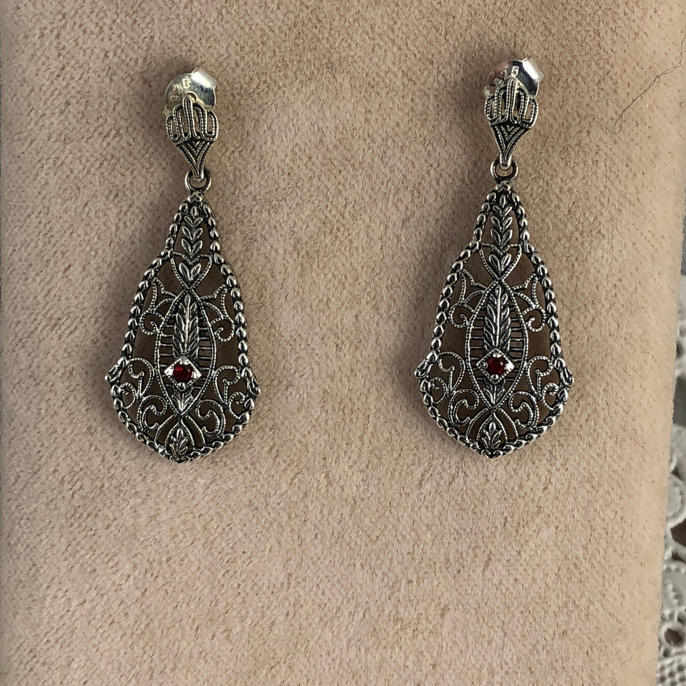 Reto Fire Garnet 925 Silver Art Deco Earrings